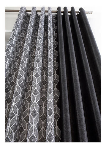 Cortina Sala Preto Cinza 4,00x2,50cm Ilhoses Seul Sultan