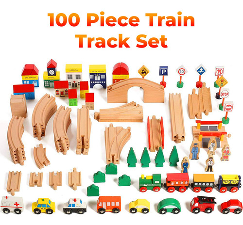 Set De Tren De Madera On Track Usa De 100 Piezas Todo En