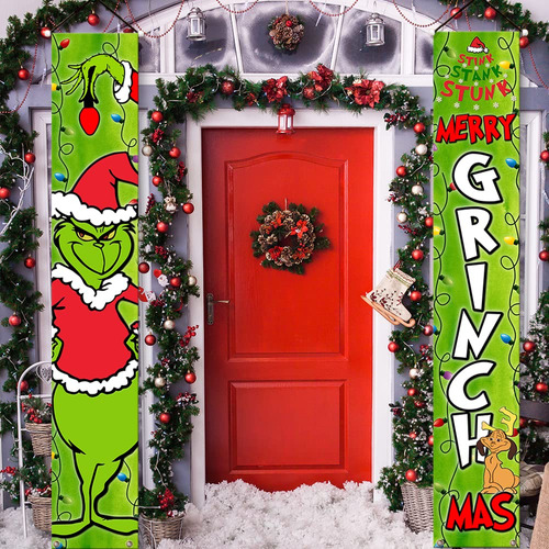 Grinch Decoracion Navidad Porche Letrero Puerta Banner Tema