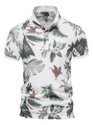 Camisa Polo Masculina Casual Com Estampa Floral Com Estampa