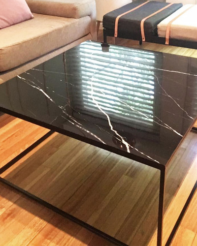 Mesa Ratona Simil Marmol Con Est. Hierro Estilo Minimalista