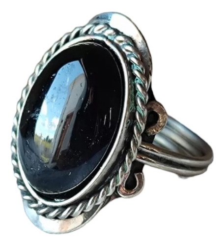 Anillo Obsidiana Talle Regulable Y Alpaca Corao