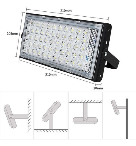 Imagen 6 de 7 de Reflector Led 50 Watts Apto Exterior Ip66 Blanco Frío 50w
