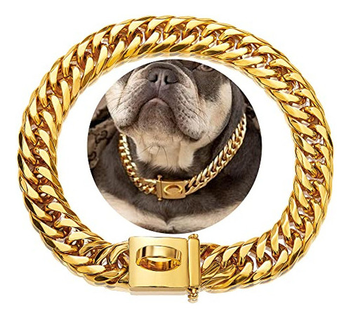Collar Para Perro Con Cadena De Oro, 16 Mm, Oro De 18 Quilat