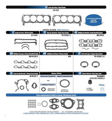 Juntas Motor Para Ford Guayin 5.5 5.8 78-85 84-91 87-91 85-9