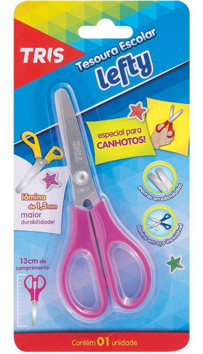 Tesoura Escolar Tris Lefty Para Canhoto 13cm