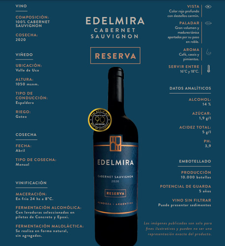 Vino Edelmira Reserva Cabernet Sauvignon X750ml