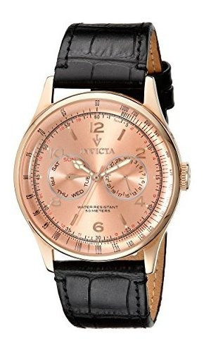 Invicta 6752 Reloj Vintage De Cuero Negro Con Esfera Rosa Pa