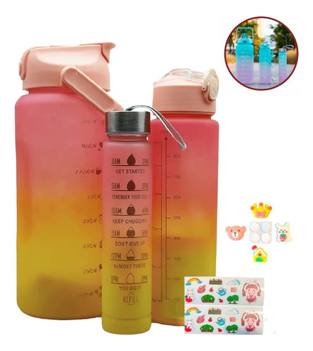 Set 3 Botellas Motivacional Camping Niños Entrenamiento Gym