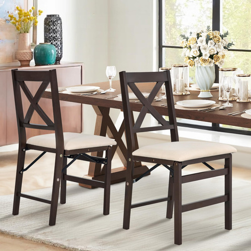 Juego De 2 Sillas Plegables Con Asientos Acolchados Beige