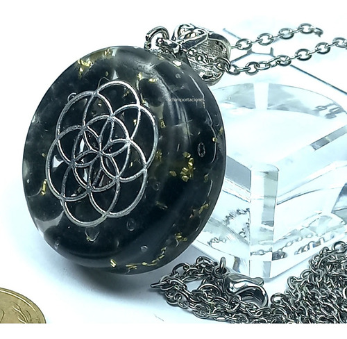 Imagen 3 de 7 de Obsidiana Negra - Orgón - Colgante - Flor De Loto -