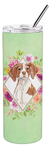 Ck4414tbl20 Brittany Spaniel Green Flowers - Vaso Delgado De