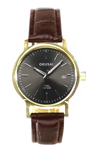 Reloj Okusai Hombre Okh0087-anl-1a Malla Cuero Calendario