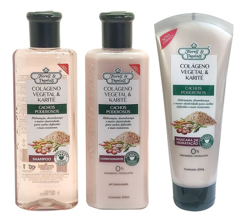 Cachos Poderosos Combo Shampoo +máscara+cond Flores&vegetais