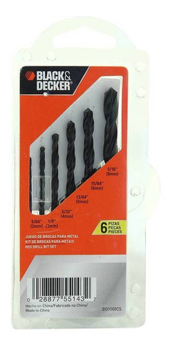 Set De 6 Piezas De Brocas Black&decker Bd0060cs De Metal