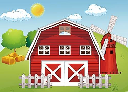 Fondo Dibujo Animado Tematica Granja Roja Molino Viento