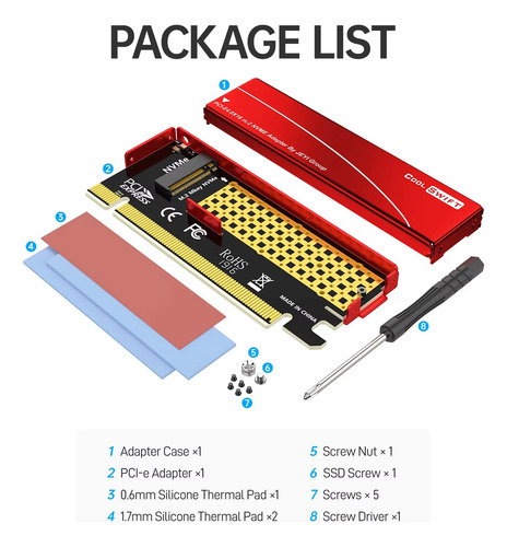 Adaptador M.2 Nvme A Pcie 4.0 X16 Disipador Aluminio
