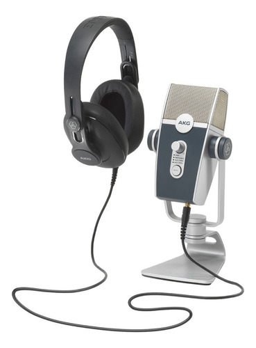 Kit Combo Podcaster Akg Microfono Usb Lyra Auriculares K371 Color Plata