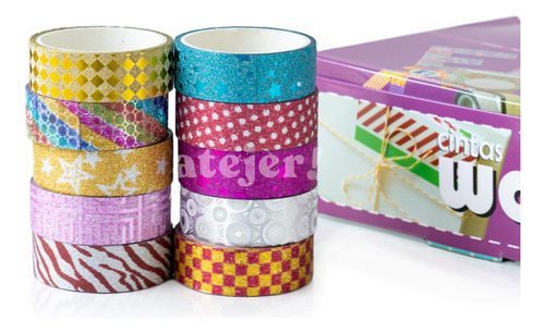 Imagen 2 de 10 de Cinta Decorativa Washi Tape Glitter Adhesiva X 50 Unidades