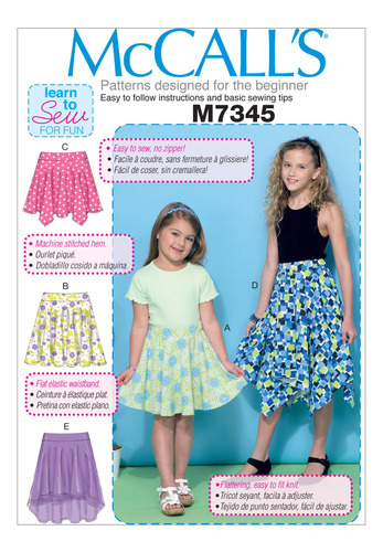 Mccall 's Patterns M7345 Niño Niñas' Recta Pañuelo Hi-lo Hem