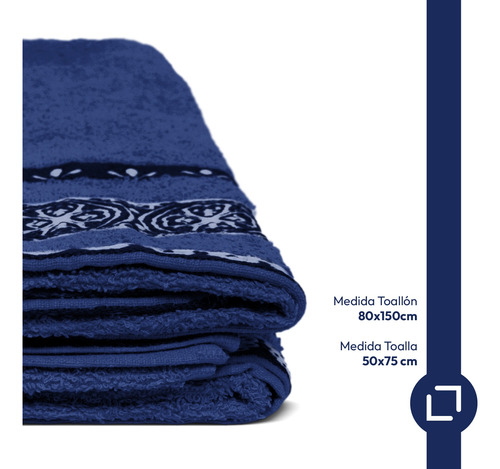 Juego Toalla Toallon 80x150 Algodon Grande Azul Lisa
