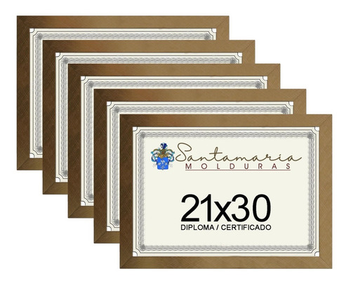 Imagem 1 de 7 de Kit 5 Molduras Porta Diploma Certificado 21x30 Dourado