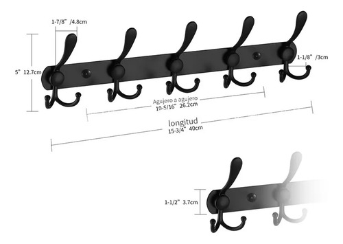 Ganchos Para Percheros Multifunción Montado En Pared 2 Pcs Negro