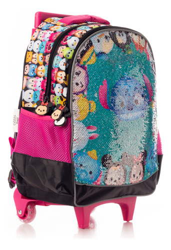 Mochila Con Ruedas Escolar Tsum Tsum Lentejuela Color Negro