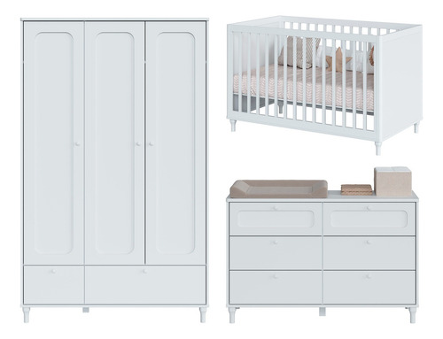 Quarto Bebê Fofura 3 Peças Com Berço Cômoda E Guarda-roupa Cor Branco