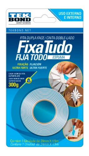 Cinta Doble Faz  Ultra Fuerte Interior 24 Mm X 1,5 M Tekbond