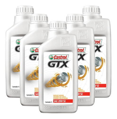 Kit 5 Óleo Lubrificante Castrol 20w50 Gtx Antiborra Api Sl