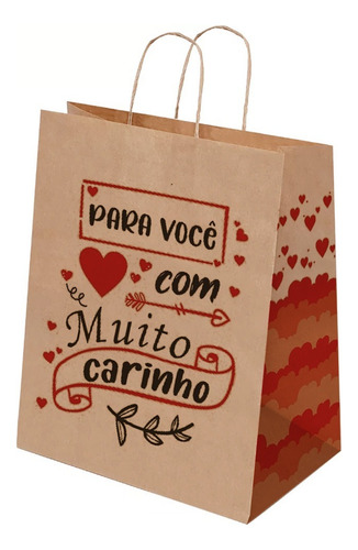 Sacola Papel Kraft P ( 18x10x23 50unid ) Ideal Para Presente Cor Marrom Com Muito Carinho