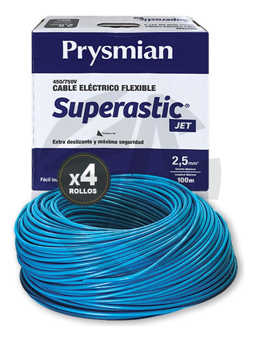 Cable Unipolar Prysmian 2.5mm Pack X4 Rollos Celeste X100mts