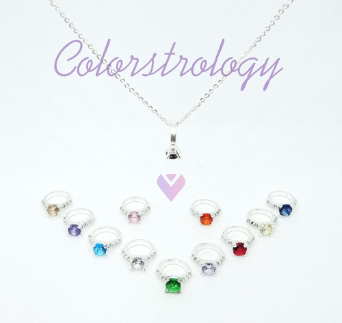 Imagen 1 de 9 de Set Colorstrology Plata Fina .925 Collar 12 Mini Anillos