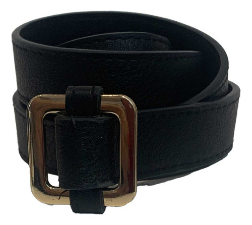 Cinturon Hebilla Cubic Metal Cuero Eco Compañia De Sombreros Color Negro Talle Único