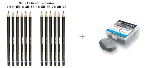 Lapiz Negro Plantec Set X 12 + Goma Miga De Pan Moldeable