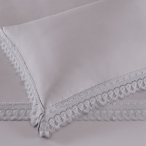 Fronha Avulsa 50cm X 90cm Com Renda Renascença 300 Fios Cor Prata