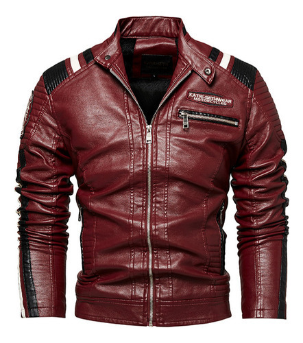 Chaqueta De Cuero Pu Con Cuello Alto Engrosado Para Hombre