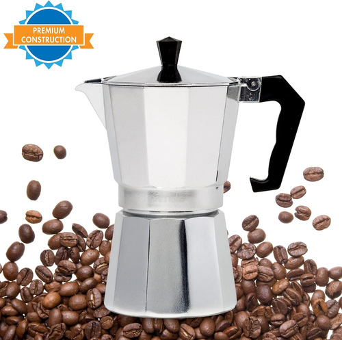 Primula Cafetera Estufa 6tazas Moka Espresso Latte Cappucino Plateado