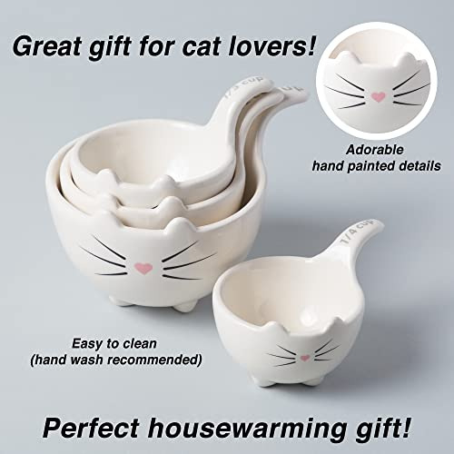 Juego De Tazas Medidoras Forma De Gato De Cerámica Bla...