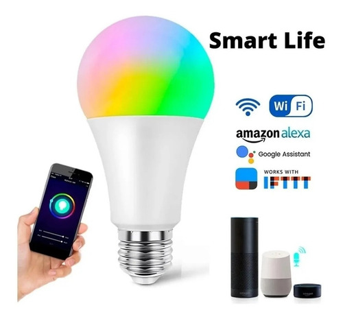 Imagen 2 de 3 de Lámpara Led Bulbo 15w E27 Smart Wifi Luz Rgb Fria Calida