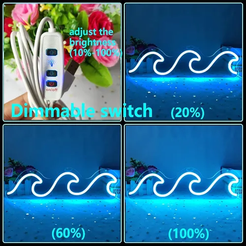 Letreros De Neón De Onda Para Dormitorio Azul Hielo Onda Reg