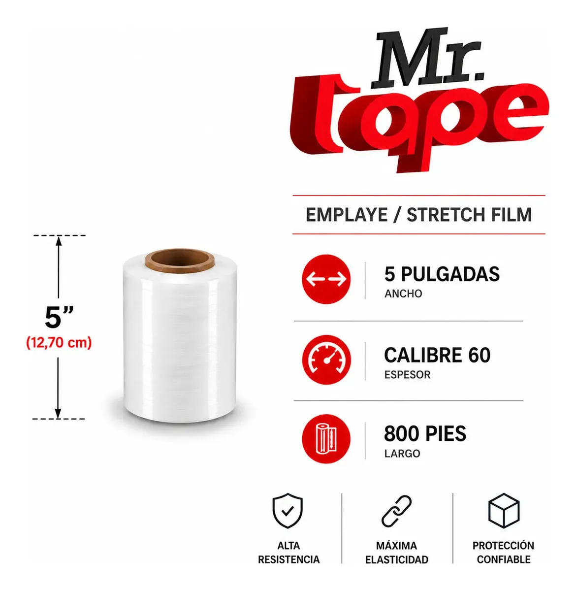 1 Rollo De Emplaye Playo Film Pelicula Estirable 5x60x800 Mr Tape