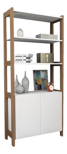 Biblioteca Con Puerta - Estanteria - Oficina Living Estudio Color Blanco-Nogueira