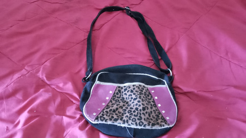 Cartera De Gamuza Negra Animal Print Para Dama