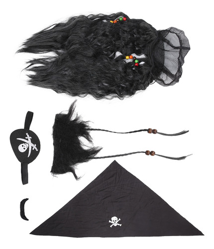 False Beard Black Pirate Fake Moustache Set Wig Headscarf
