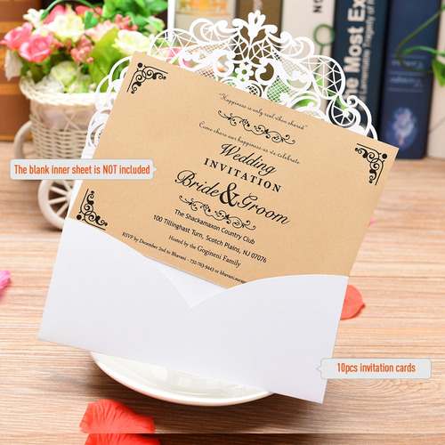 Imagem 3 de 9 de 10pcs Pérola Papel Laser Corte Casamento Cartões