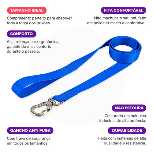 Coleira Guia 10 Metros Para Cães Cachorro Adestramento Passeio Tamanho M Porte Médio Basic Pet Azul