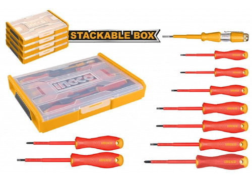 Set Organizador + 10 Herramientas P Electricista Ingco