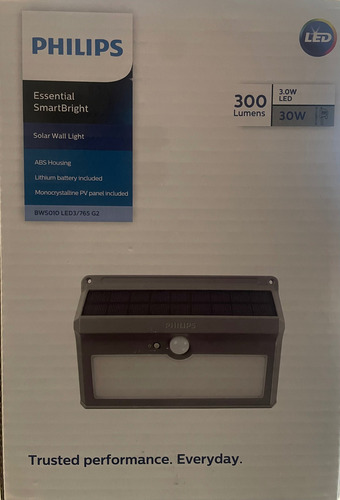 Lámpara Luz Exterior Led 3.0w Philips Solar Pared Sensor Estructura Gris